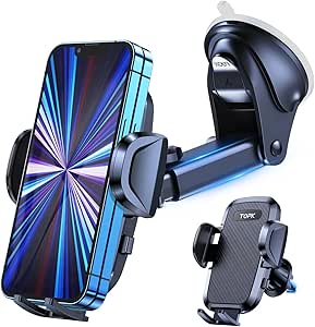 TOPK Handyhalterung Auto 2023 Upgraded Version Universal Handy Halterung Auto 3 in 1 Kfz Handyhalterung Lüftung & Stark Saugnapf Halter für iPhone Samsung Huawei usw